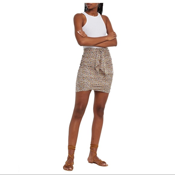 NEW BA&SH RUCHED METALLIC PRINT CHIFFON MINI SKIRT - Picture 9 of 10